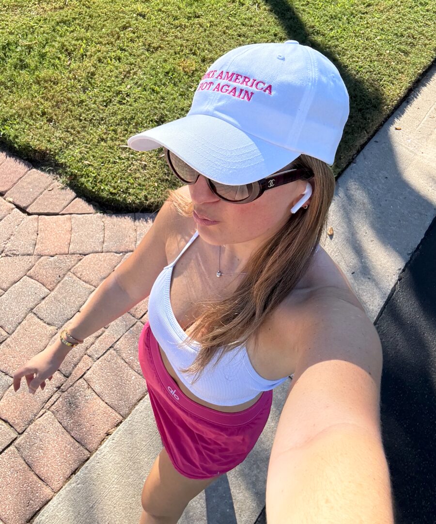 White Make America Hot Again hat with pink embroidery