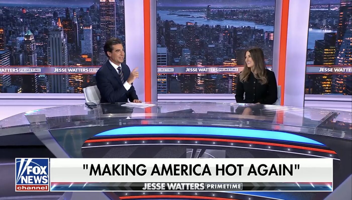 Raquel on Fox News’ Jesse Watters Primetime under the chyron “Making America Hot Again”
