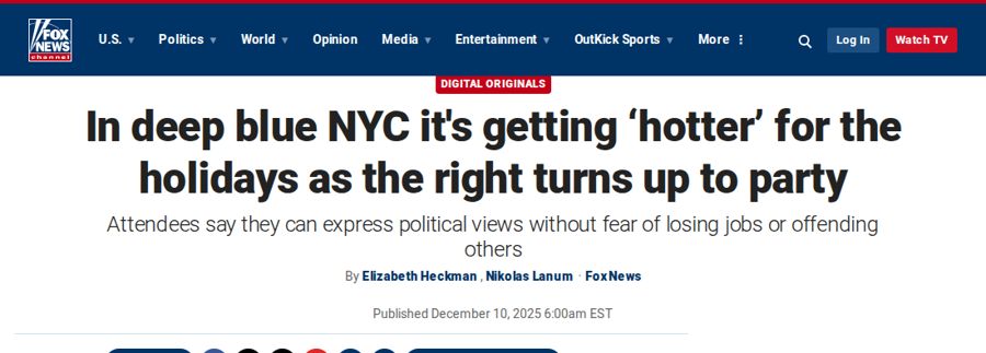 Fox News: In deep blue NYC it’s getting ’hotter’ for the holidays as the right turns up to party