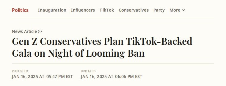 Newsweek: Gen Z Conservatives Plan TikTok-Backed Gala on Night of Looming Ban